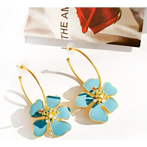 New Korean Elegant Blue Flower Stud Earrings Summer For Women Sweet Charm Statement Earrings Fashion Wedding Jewelry Girl Gifts