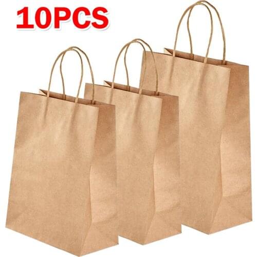 10PCS Kraft Paper Food Takeaway Bag Sandwich Cake Cookies Bread Storage Wrapping Supplies Kitchen Organizer Packaging Handbag