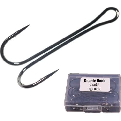 10pcs High Carbon Steel Double Fishing Hook Barbed Crank Soft Lure Hook Strong Tension Classic Double Hook #1 #2 #4 #6