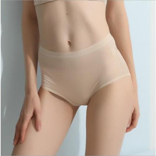 100% Natural Mulberry Silk Women High Waist Lace Breathable Seamless Triangle Silk Underwear Briefs Female Soft Panty Plus Size