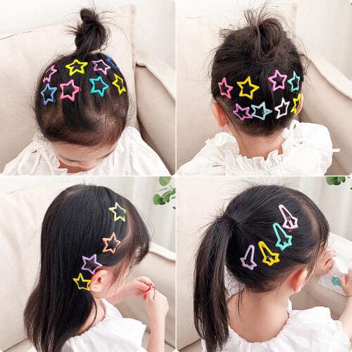 2Pcs/lot Girls Cute Colorful Star Hairpins Snap Clips Kids Mini BB Hair Clips Boutique Barrettes Hair Accessories Styling Tools
