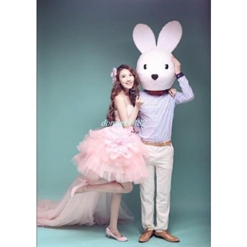 White Easter 2019 Rabbit Big Head Mascot Costume Dress Adults Kids Size Cosplay Apparel Cartoon Character Birthday Clothes Gifts