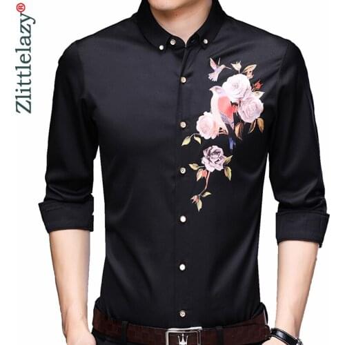 2020 Brand Long Sleeve Men Social Shirt Spring Streetwear Casual Floral Shirts Dress Mens Slim Regular Fit Clothes Fashions 0079