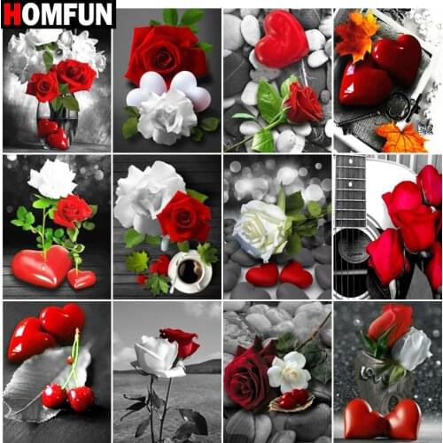 HOMFUN Full Square/Round Drill 5D DIY Diamond Painting "Rose flower landscape" Embroidery Cross Stitch 5D Home Decor Gift