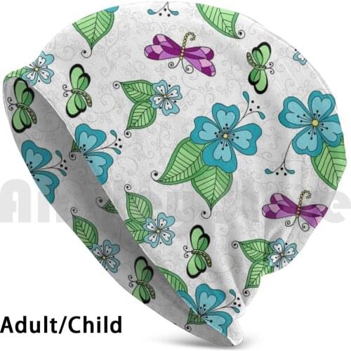 Dragonfly White Beanies Knit Hat Hip Hop Dragonfly Flower Kristin Omdahl