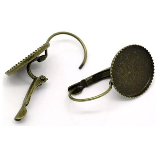 Free shipping!!! Wholesale Lots Round Cameo Settings Earring Clips 26x15mm(Fit 14mm)