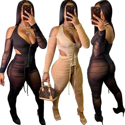 Black/Beige Sheer Mesh See Through 2 Piece Outfits for Women Off Shoulder Backless Crop Top + Ruched Stacked Legging Tracksuit
