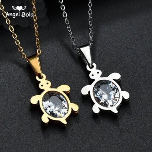 Cz Stone Link Statement Couple Necklaces Jewelry Gift Fashion Stainless Steel Turtle Pendant Necklace for Women Men