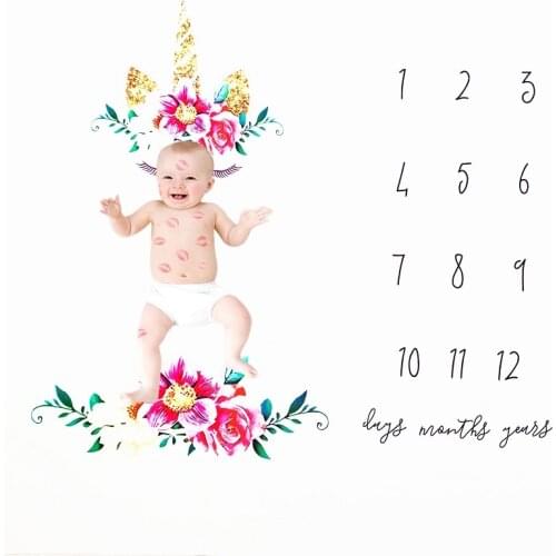 Unicorn Newborn Baby Monthly Milestone Photo Blanket Background Receiving Cloth Infant Kid Diaper Photography Props Accessories
