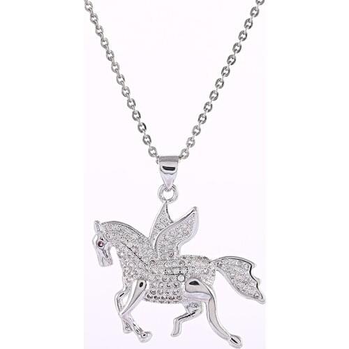 European Fashion Men Women Micro Pave Zircon Rhinestone Copper Horse Necklace Animal Jewelry Gold Chain Horse Pendants