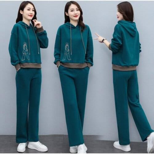 Cotton Women Sport Suit Autumn Winter Loose Hoodie Sweatshirt+pant Jogger Running Athletic Casual Set Sports Wear Tracksuit