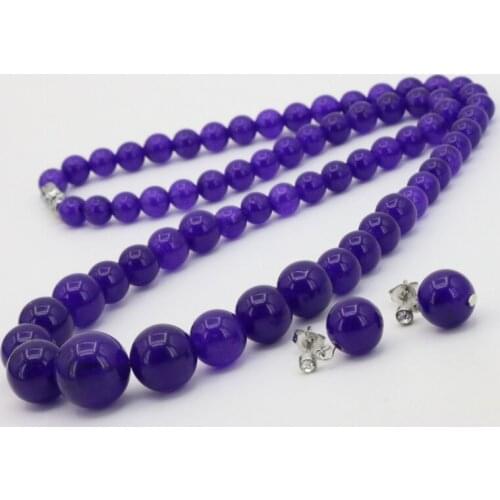 Purple Crystal Stone Round Bead 6-14mm Necklace Earrings Set Wholesale Price Women Girl Jewelry Exquisite Gift Collocation 18