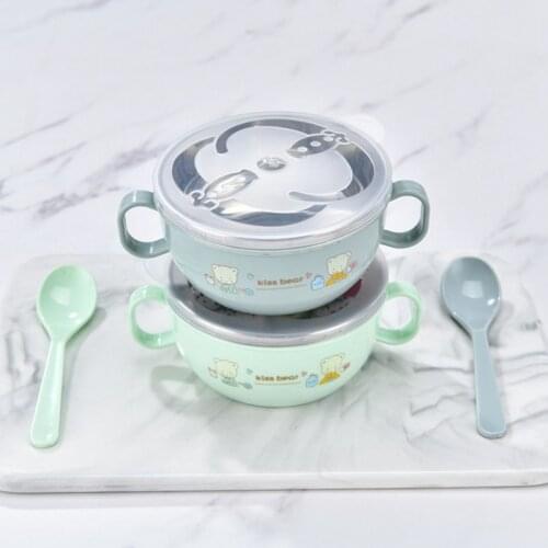 Baby Bowl Stainless Steel Insulation Bowl Spoon Set Children Tableware Cartoon Printed Children Food Bowl BPA Free New Arrival