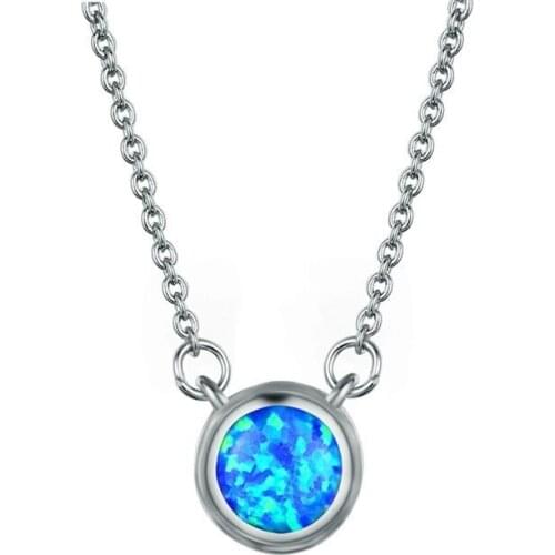 Fashion Simple Round Blue Opal Pendant Necklaces Cubic Zirconia Circle Necklace Women Birthday Gifts Boho Jewelry Charms Bijoux