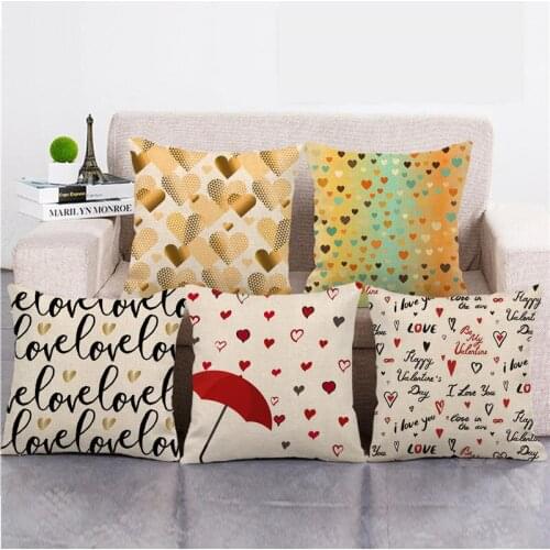 Pillow Cover February 14 Valentines Day Gift Artificial Linen Cushion Covers 45*45cm Sofa Pillow Case Wedding Anniversary Gift