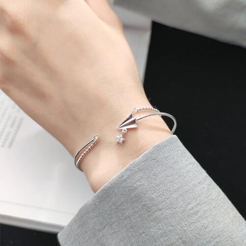 New Collection Simple Paper Airplane Wrist Bracelet Bridal Sets Bead Chain Cuff Bangles On Hand Women Armband Tibetan
