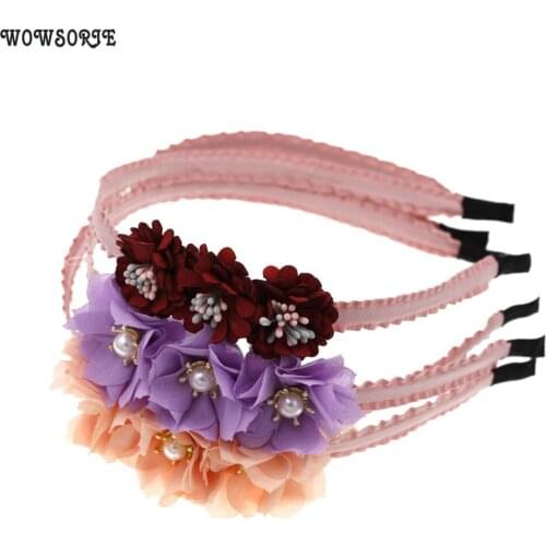 Korean girls Headband For Girls High Quality Silk Flower with Rhinestone Crown Flower Hairbands Women & Girls Hair Accessories