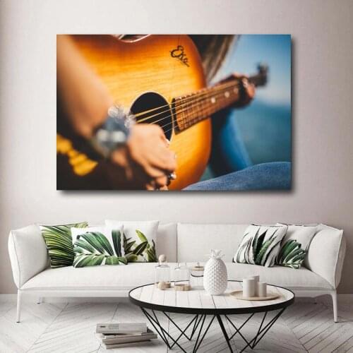 Girl playing acoustic guitar wallpaper Decorative Posters and Prints Canvas Wall Art Modern Painting for Home Decor