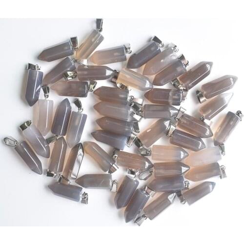 Wholesale 50pcs/lot 2020 fashion good quality natural gray onyx hexagonal pillar charms pendants fit necklace making free