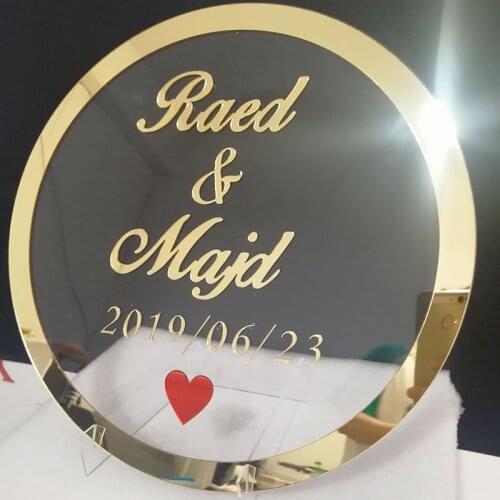 Custom Round Wedding Name Personalized Mirror Acrylic Frame Bride Groom Name Sign Circle Shape Party Decor Guest Gifts
