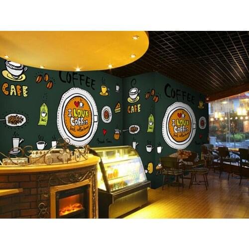Custom retro wallpaper,Coffee icon,3D cartoon murals for the cafe restaurant hotel background PVC wallpaper