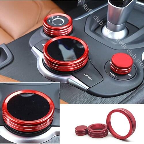 Center Console Shift Knob Multimedia Buttons Decorative Ring Aluminum Alloy For Alfa Romeo Giulia Stelvio Interior Accessories