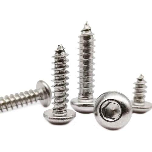 10/50pcs M3 M4 M5 M6 A2-70 304 Stainless Steel Allen Hexagon Hex Socket Button Round Head Self Tapping Wood Screw