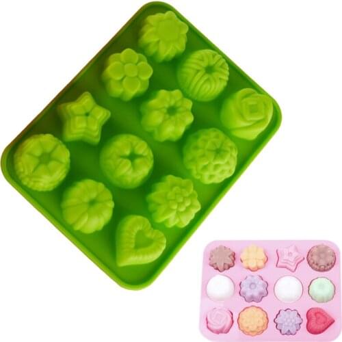 12 Lattices Silicone Cake Mold DIY Handmade Soap Mold Flower Rose Shape Chocolate Baking Molds Cake Decorating Tools 21.3*16cm