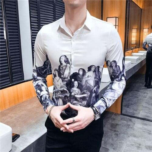 Style 2020 European Long Sleeve Mens Dress Shirts Camisa Masculina Club Party Prom Streetwear Social Clothing Casual Men Shirt