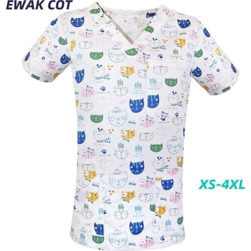 V-Neck Scrubs Tops for Woman Man Blouse Cotton Printed Surgeon Work Clothes Medical Uniform Doctor Nurse Scrub Tops