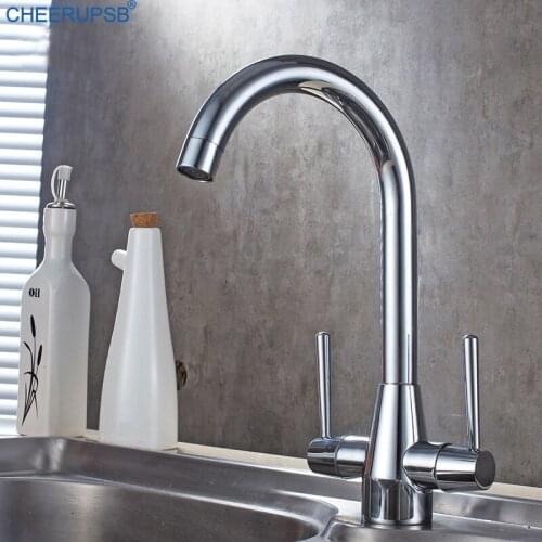Torneira Para Pia De Cozinha Kitchen Dual Handle Faucet Hot Cold Water Mixer Basin Sink Faucets Brass Chrome Rotatable Taps K058
