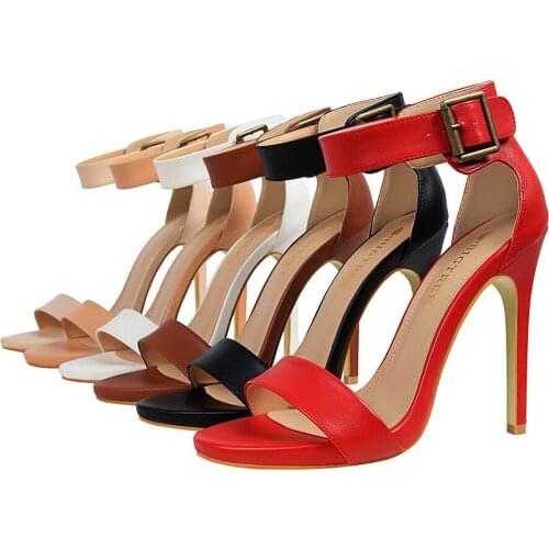 Europe and America retro summer womens shoes high-heeled shoes sexy waterproof platform a word belt buckle sandals