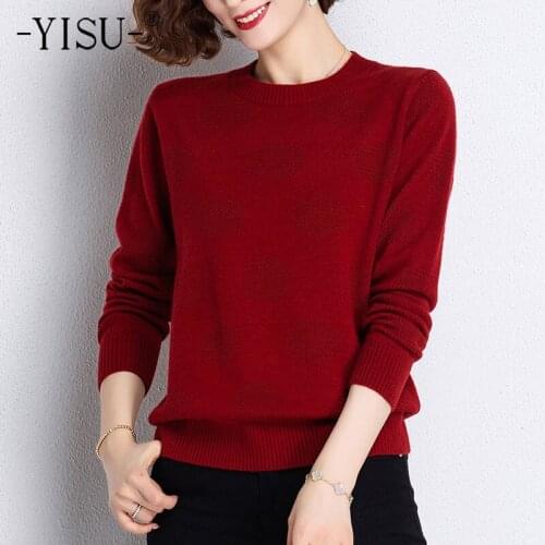 YISU 2021 Spring Women Thin O-Neck knitted Sweater Long sleeve Female Jumper Solid color Casual Loose Knitted pullover