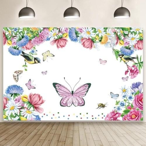 Spring Beautiful Butterfly Flowers Party Background Baby Show Table Decoration Photography Photos Newborn Bath Vinyl Backdrop