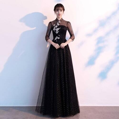 High Neck Vintage Evening Dress Floral Print Empire A-Line Zipper Back Half Sleeves Floor-Length Woman Formal Party Gowns A1396