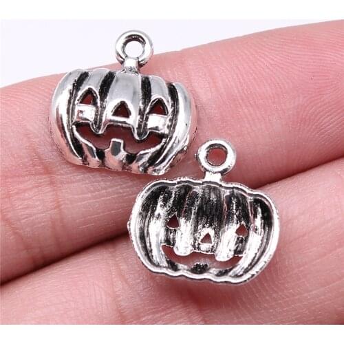 WYSIWYG 20pcs Charms 16x16mm Halloween Pumpkin Charms For Jewelry Making DIY Jewelry Findings Antique Silver Color Charms