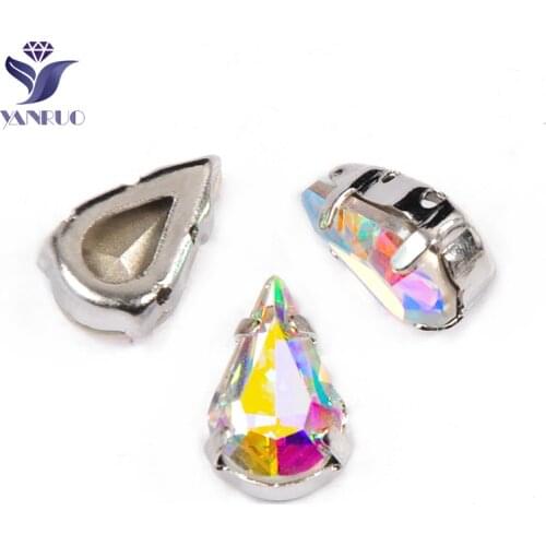 YANRUO 4300 All Sizes AB Pear Shaped Point Back Strass Sew On Rhinestones Glass Stones And Crystals For Needlework
