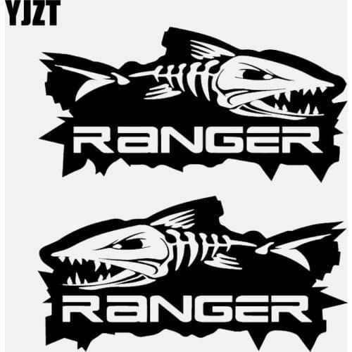 YJZT 14.7CM*7.4CM *2 RANGER Fish Ute Pair Big Fishing Boat Car Stickers Vinyl Decal Black/Silver C24-0406
