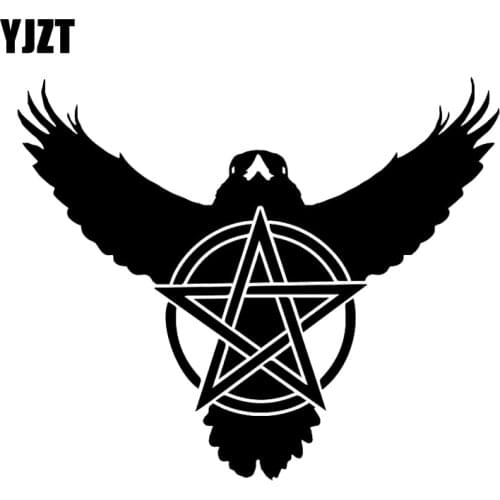 YJZT 17.7CM*14.7CM Animal Crow PENTAGRAM Fashion Vinyl Motorcycle Car Sticker Decal Black/Silver C11-1265