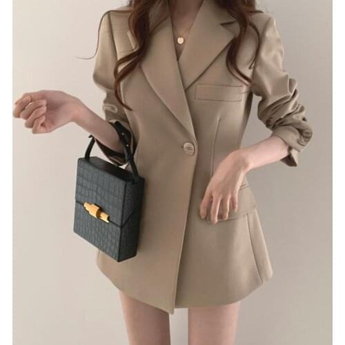 2020 New Autumn Winter Women Fashion Single Breasted Blazers Coats Female Vintage Long Sleeve Outerwear Korean Chic Jackets Q215