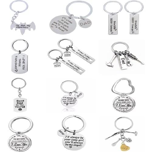 1 PC Creative Gifts Keychain Fathers Day Gifts Key Chain Engraved Stainless Steel Mother Father Keyring Decor Hanging Pendant