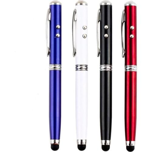 100pcs/lot 4 in 1 Laser Torch Point Pen for iPhone Samsung Xiaomi Tablet Mobile Phone Touch Stylus Pen