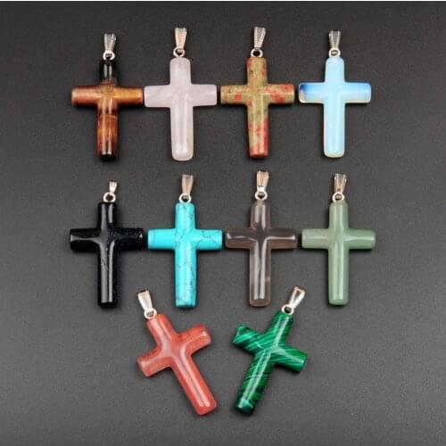 12pcs/lot Fashion High Quality Gray Agates Aventurine Natural Slim Cross Gem Stone Beads Pendant Charm for Jewelry Making Free
