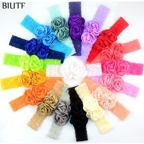 18pcs/lot Handmade Lace Headband with Vintage Burned Satin Rose Flower Rosette Luxe Hairband Hair Accessories FDA229
