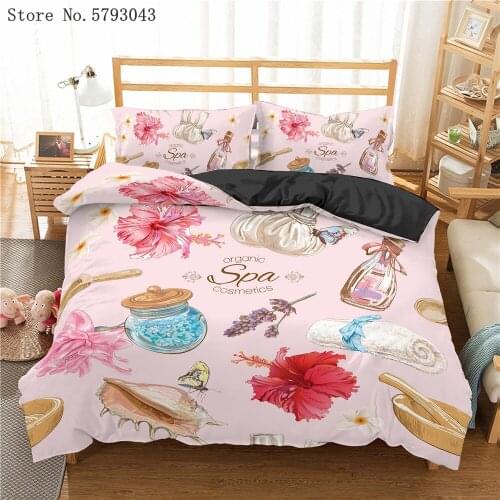 2/3 Pieces Cosmetic Bedding Set Perfume Lipstick Duvet Cover Pink Background Bed Quilt Cover Single Queen King Bed Cover Set