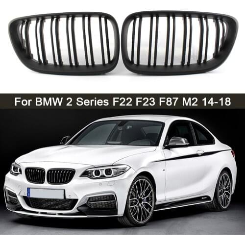 2Pcs Gloss/Matte Black Car Front Bumper Kidney Grille Double Line Sport Grills For BMW 2 Series F22 F23 F87 M2 14-18 Car Styling