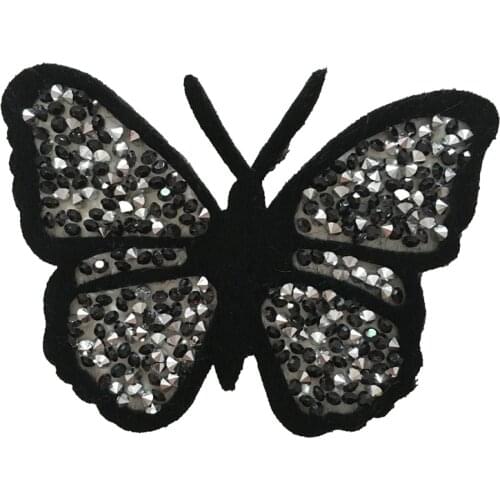 5 Pieces/lot 3D Rhinestones Butterfly Iron on Patch for Clothes Bags DIY Garment Accessory Crystal Butterfliues Beaded Patches