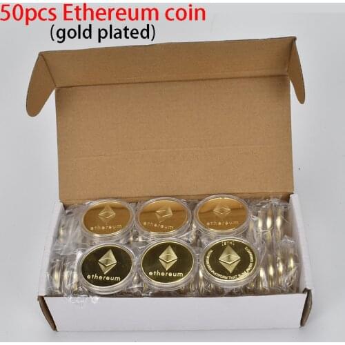 50pcs/Lot Ethereum coin Gold Plated cryptocurrency Metal coin Home Decoration