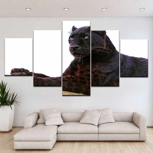 Abstract Animal Black Panther Wall Art Canvas Painting HD Print Poster 5 Panel bedroom living Room Home Decor Artwork Picture