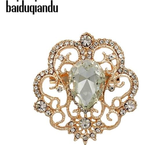 Baiduqiandu Brand Rose Gold Color Plated Clear Teardrop Centered Crystal Wedding Brooches Pins